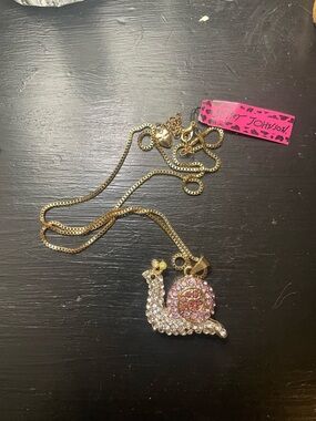 Betsey Johnson Gold-tone Pink and Clear Crystal Snail Necklace